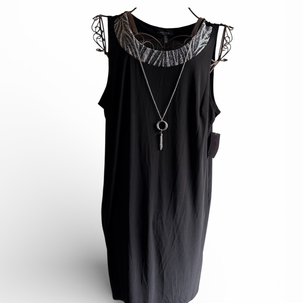 R & M Richards Black Dress with Silver Accents, NWT, Size 18W, sleeveless